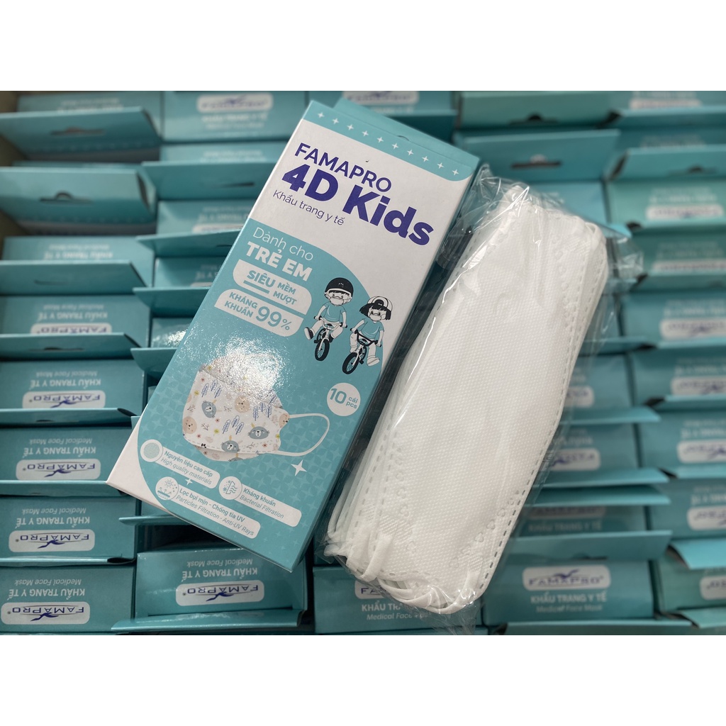 [CHÍNH HÃNG - HỘP 10 CÁI] Khẩu trang y tế 4D kháng khuẩn Nam Anh FAMAPRO cao cấp dành cho trẻ em