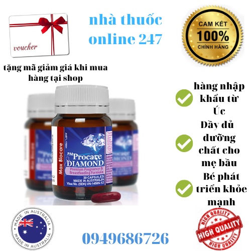 PM Procare Diamond lọ 30 viên Bổ sung đầy đủ vitamin cho mẹ bầu, cho một thai kỳ khỏe mạnh hạnh phúc vuông tròn