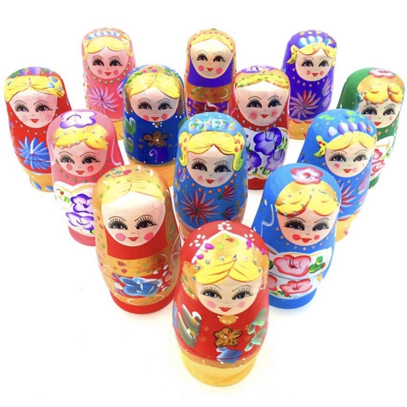 Bộ 5 búp bê Nga bằng gỗ đáng yêu cho bé - học kích thước