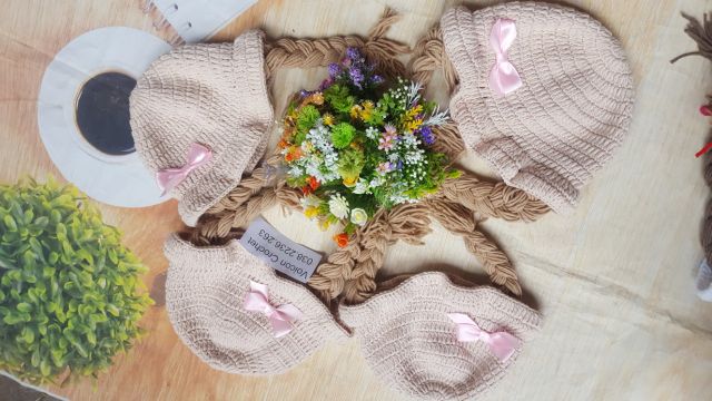 Nón len 2 bính tóc giả cho bé yêu