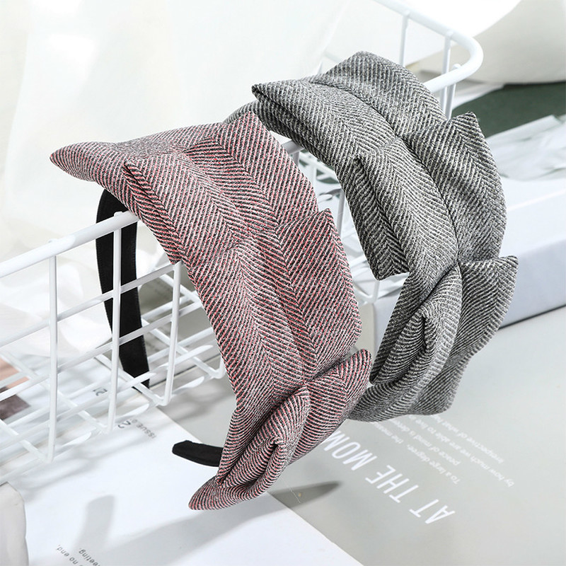 Băng đô cài tóc Haimeikang bằng vải dày kẻ sọc thời trang mùa đông cho nữ