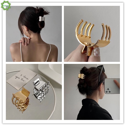 Kẹp tóc kiểu hàm cá mập bằng kim loại màu vàng/ bạc nhỏ xinh thời trang cho nữ