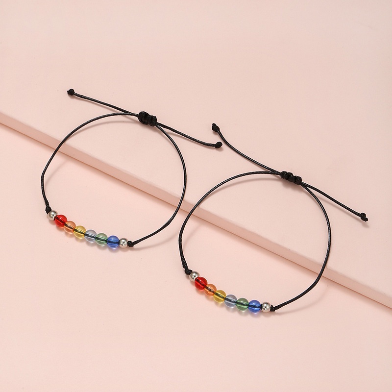 Vòng đeo tay RINHOO FRIENDSHIP dây bện phối hạt nhựa resin màu cầu vòng có thể điều chỉnh thời trang cho nam và nữ