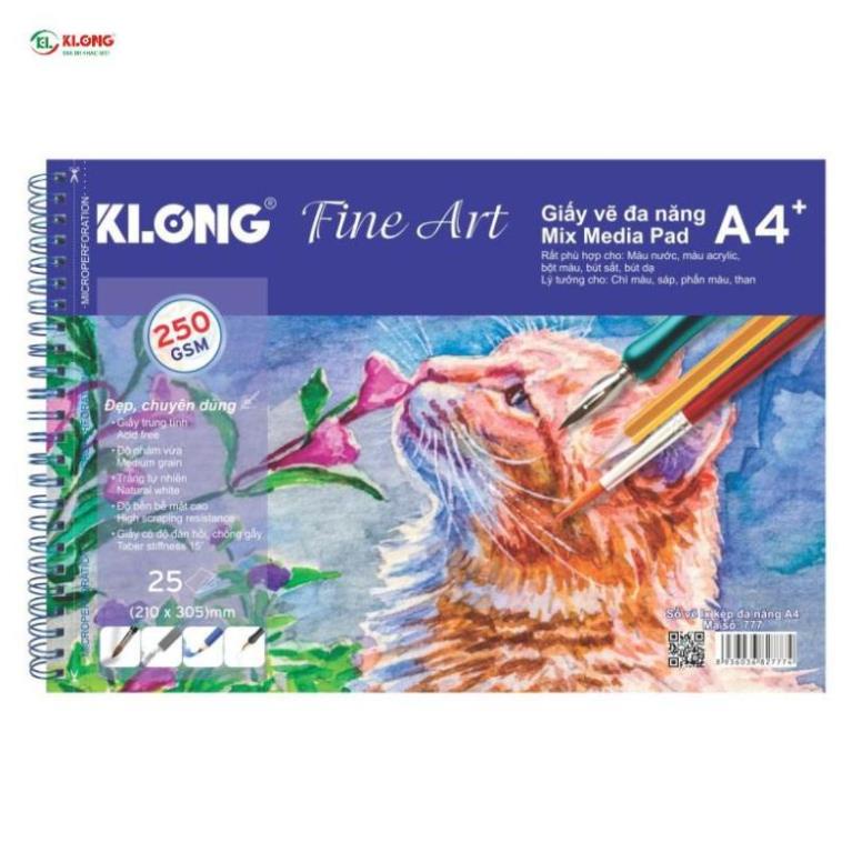 [Klong] Sổ vẽ A4+ cao cấp lò xo kép xé 250GSM 25 tờ; MS: 777
