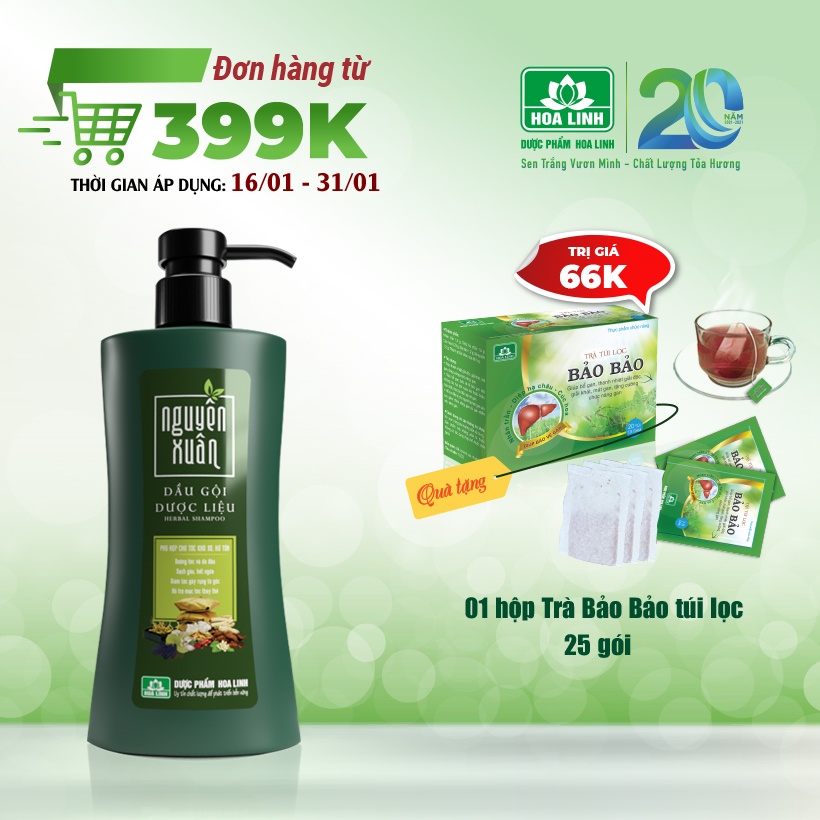 Dầu Gội Dược Liệu Nguyên Xuân Xanh 350ml - Dưỡng Tóc (Khuyến mại thêm 35ml giá không đổi)