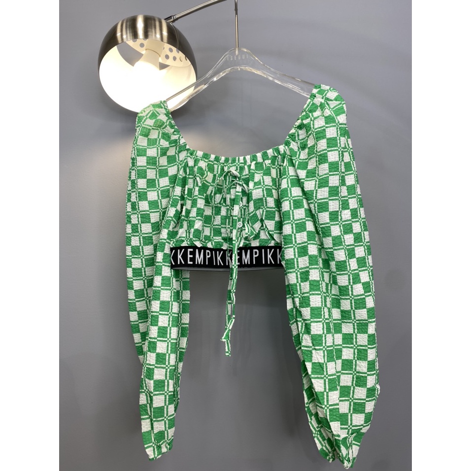 ÁO CROPTOP Ô VUÔNG LAI BO CHUN (A2381)