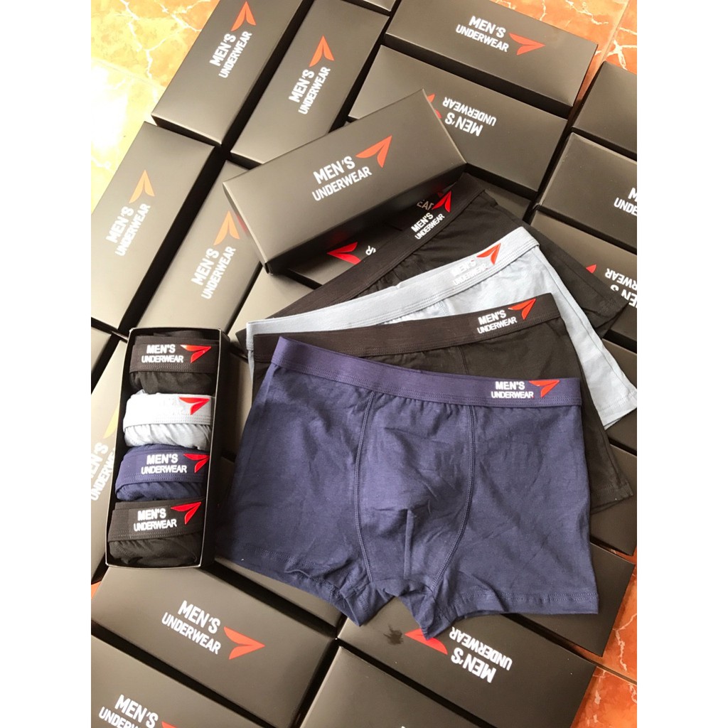 Hộp 4 Quần lót nam cao cấp Sịp đùi boxer cotton 100%