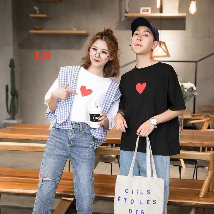 Áo đôi cotton họa tiết tim