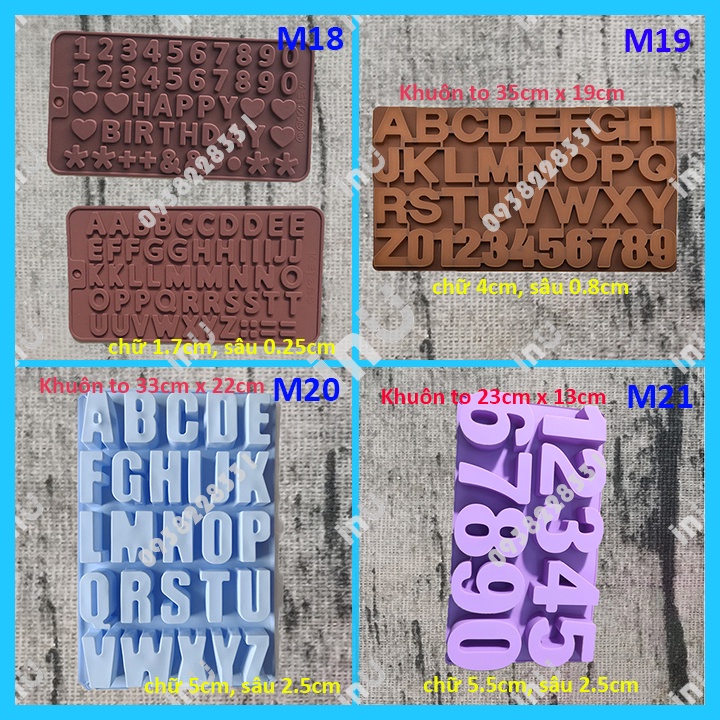 Khuôn silicon chữ cái chữ số làm socola, rau câu, fondand trang trí bánh BSI