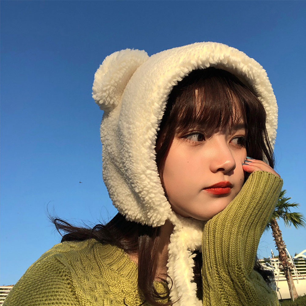 Nón Len Chỏm Giữ Ấm Tai Gấu Dễ Thương Dành Cho Nữ