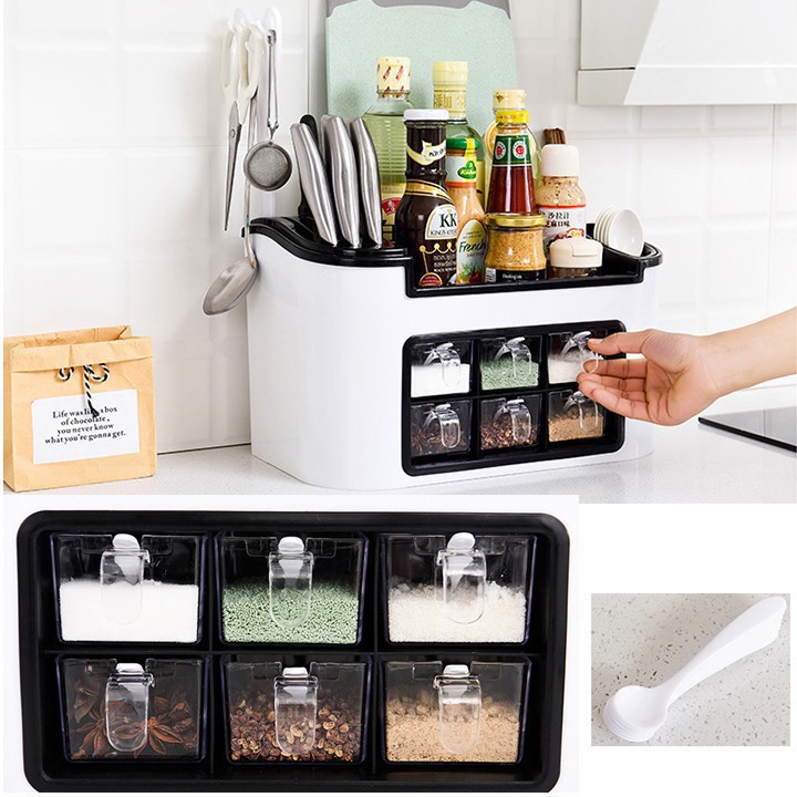 Kệ Đựng Gia Vị Kèm 6 Hũ Thông Minh