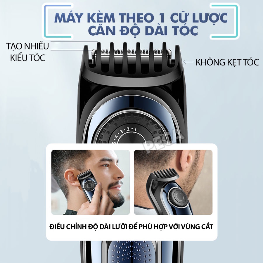 Tông đơ cắt tóc gia đình Kemei KM-1256 cữ lược điều chỉnh 10 mức độ dài cắt sạc USB- Hàng chính hãng