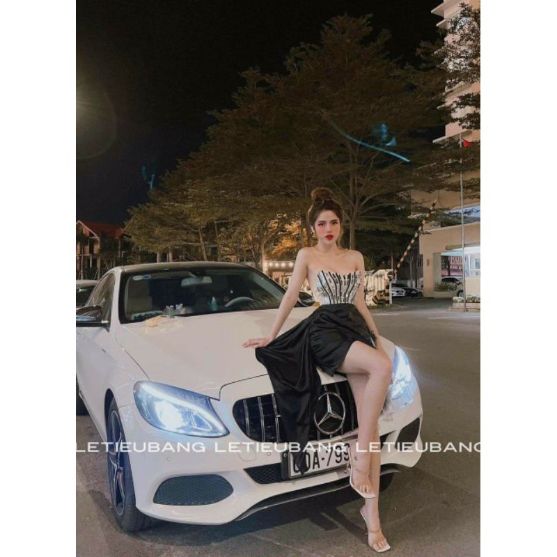 Đầm body cúp ngực kết đá thả tà