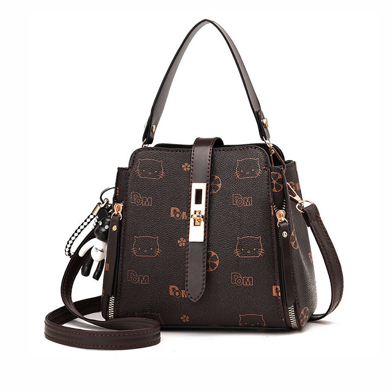 Túi đeo chéo vai bằng da mềm họa tiết mèo dễ thương bắt mắt