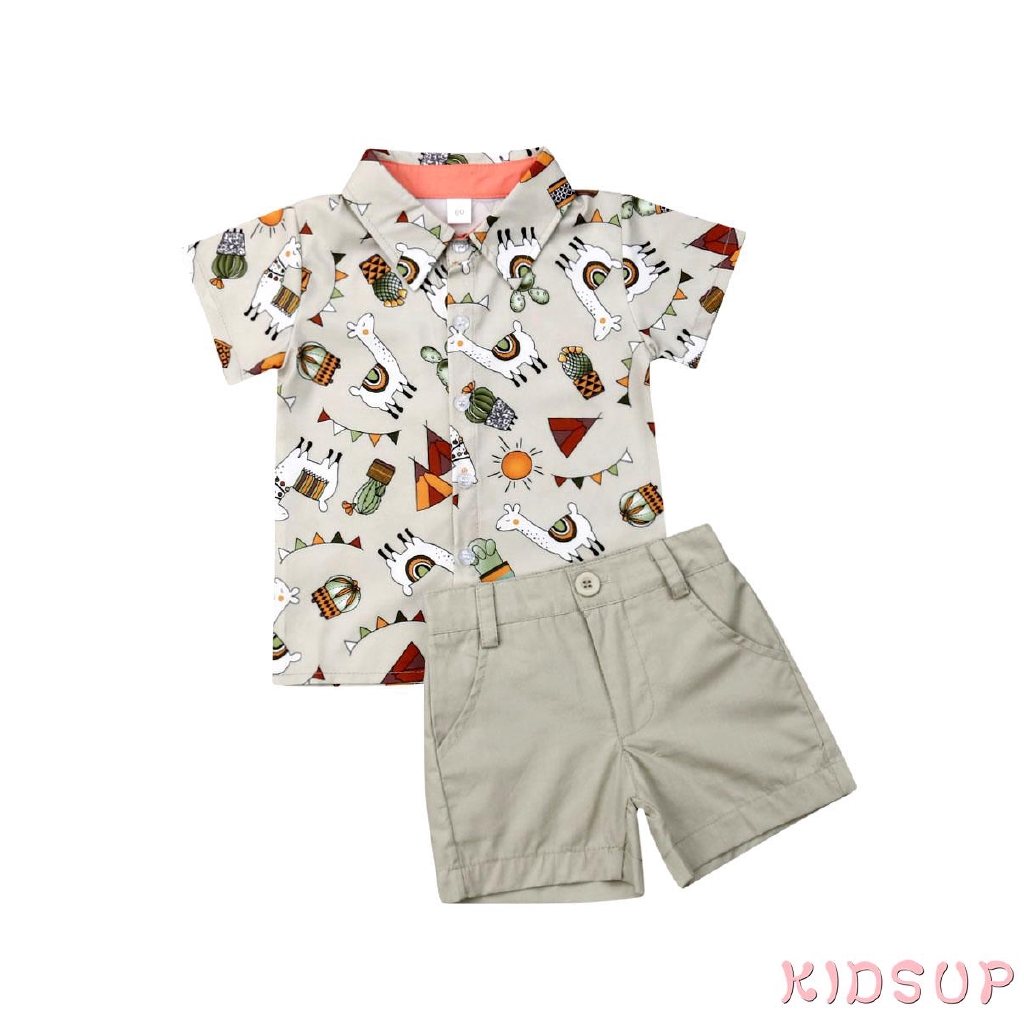 Set áo sơ mi + quần short dễ thương cho bé trai