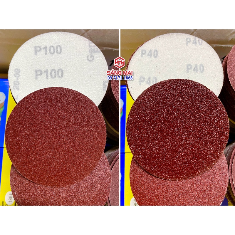Hộp 100 tờ Giấy nhám tròn dán 100mm - Hạt P40 đến Hạt P320