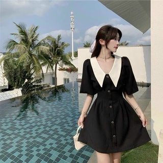 Váy đầm xòe tay bồng cổ chữ v kèm ảnh thật