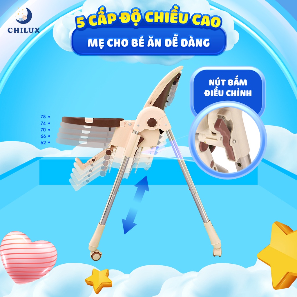 Ghế ăn dặm cho bé Chilux Grow S Điều chỉnh độ cao linh hoạt, ngã lưng 5 cấp độ