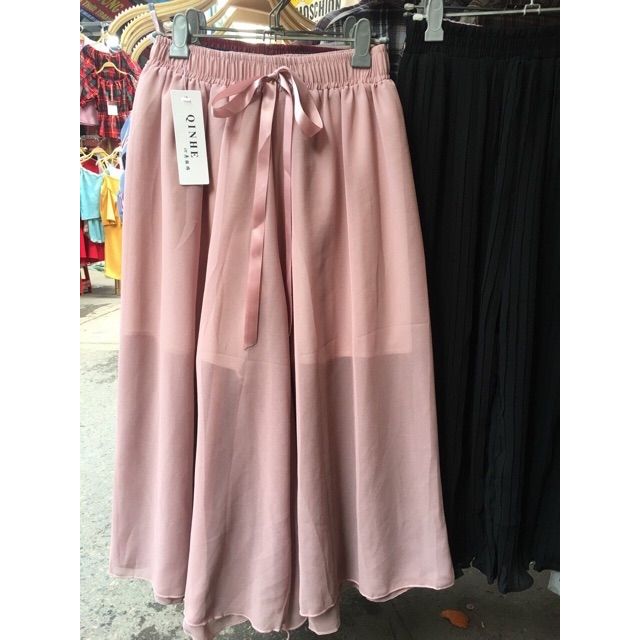 SẴN HÀNG | #889 Quần giả váy, Culottes, quần ống rộng voan kèm nơ lụa hàng Quảng Châu loại 1