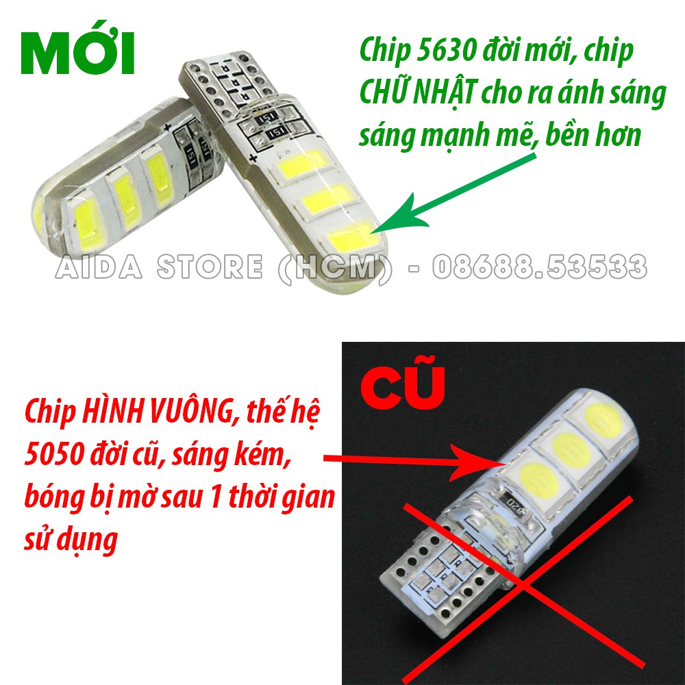 01 bóng đèn LED T10 12v 6SMD 5630 SILICON lắp cho demi, xi nhan xe máy