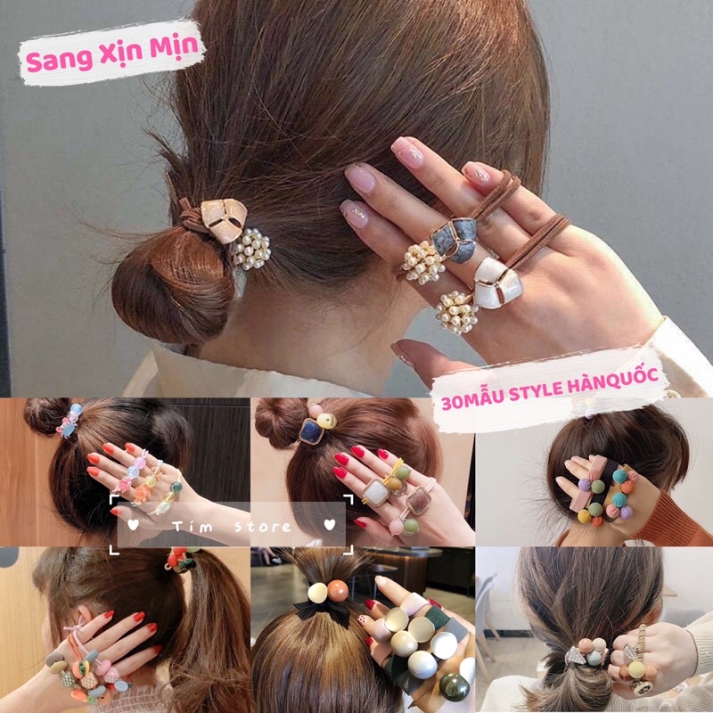 Dây cột tóc nữ dễ thương trái tim 2 màu bóng hàng đẹp TÍM STORE phụ kiện thời trang phong cách hàn quốc