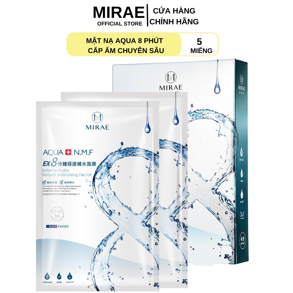 Mặt Nạ Mirae 😍CHÍNH HÃNG 😍 Hộp 5 Miếng Cấp Ẩm Cấp Tốc EX 8 Phút - Aqua Cải Thiện Da Khô Mang Lại Làn Da Căng Sáng