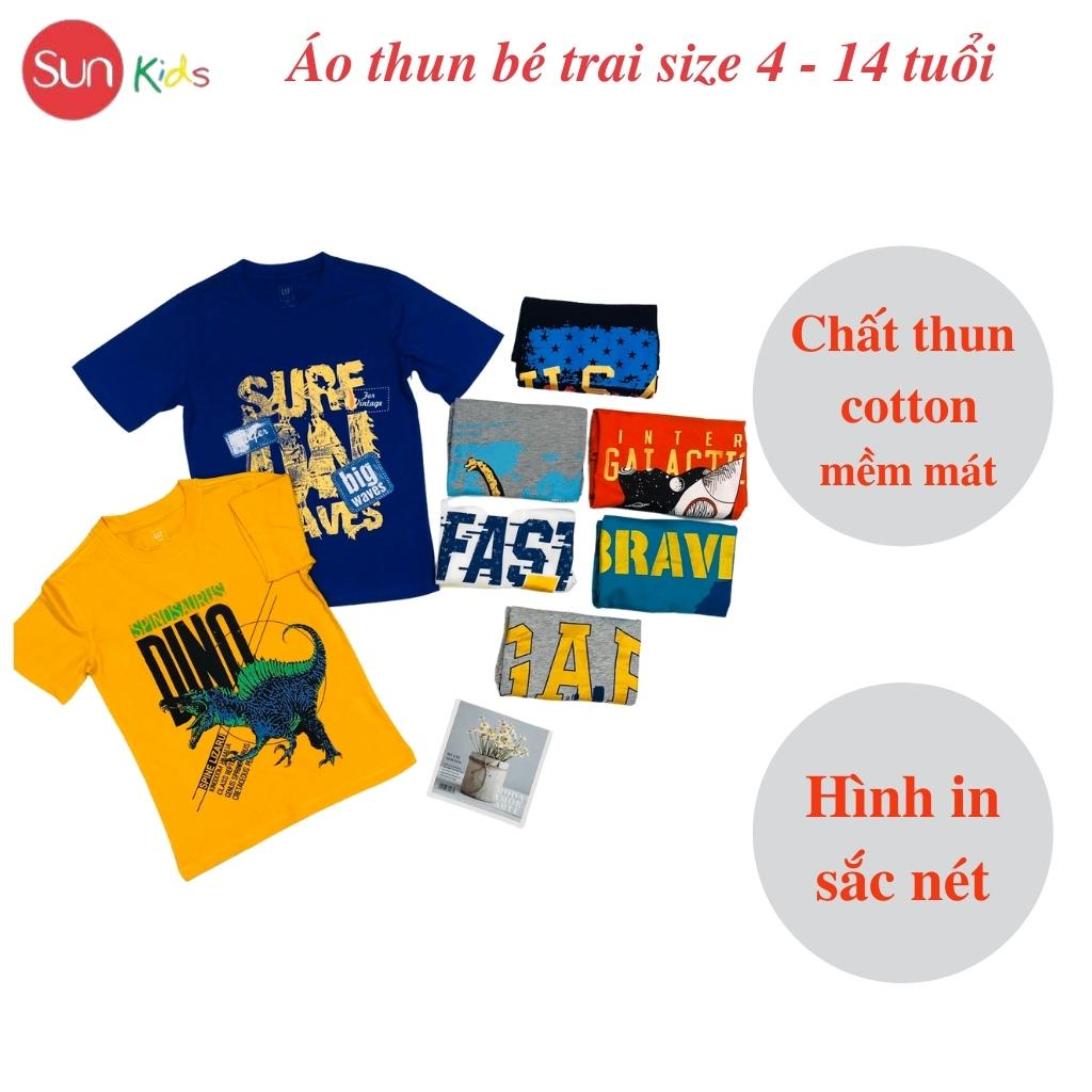 Áo thun bé trai, áo phông cho bé trai chất cotton nhiều màu, size 4-14 tuổi - SUNKIDS