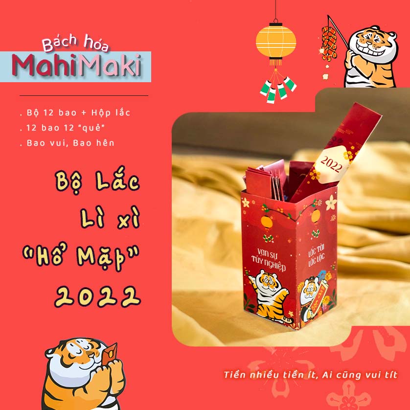 Bộ Lắc Lì Xì - 12 bao lì xì + Hộp lắc lì xì Hổ Mặp - Độc, đẹp và Lạ!