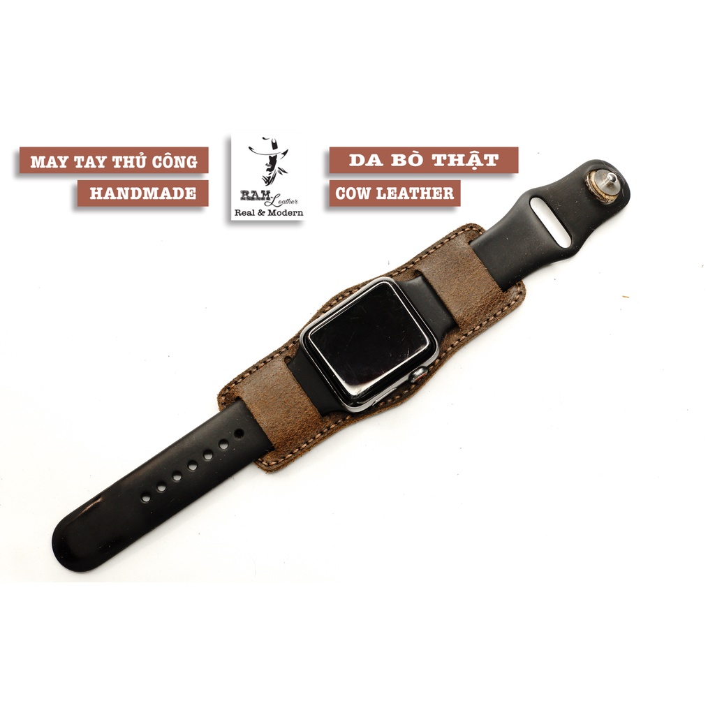 Tấm đệm dây apple watch chống mồ hôi da bò vintage kiểu quân đội handmade bền chắc cực đẹp RAM Leather B2