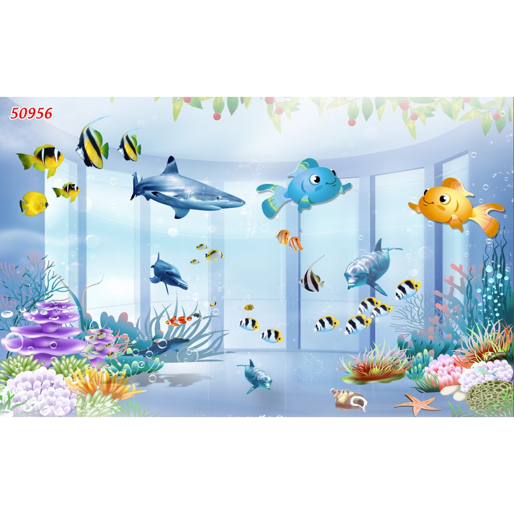 Tranh Dán Tường Phòng HOẠT HÌNH Hình Thủy Cung, Đại Dương, BỌT BIỂN, THẾ GIỚI MÀU HỒNG