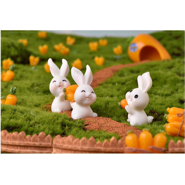 Decor bàn làm việc mô hình trang trí tiểu cảnh terrarium nông trại thỏ và cà rốt