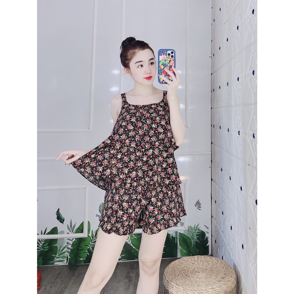 Đồ bộ mặc nhà 2 dây vải lụa thời trang