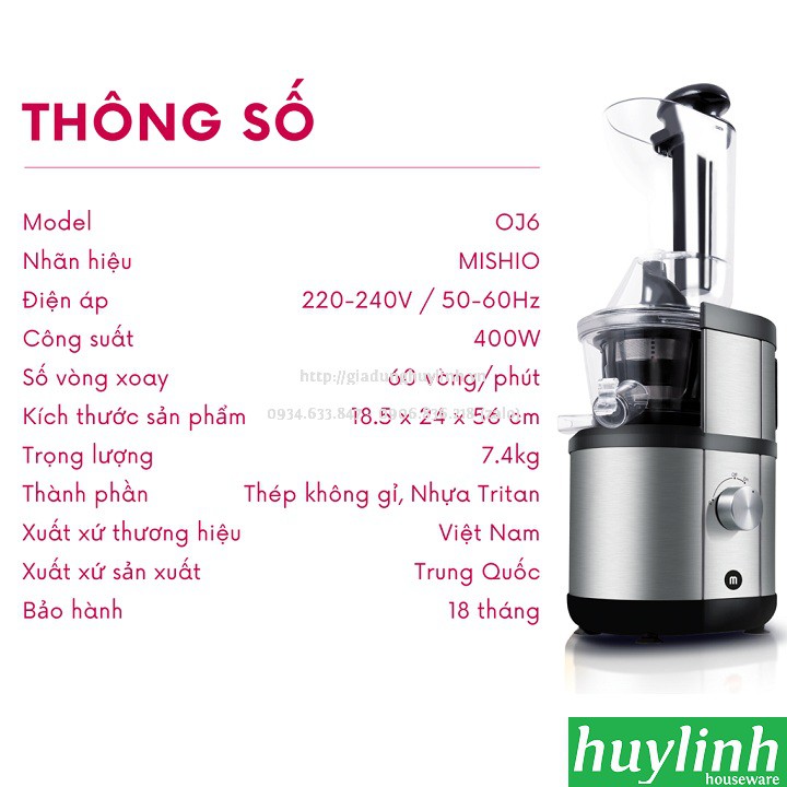 Freeship Máy ép trái cây chậm Mishio OJ6 Fruitberry S