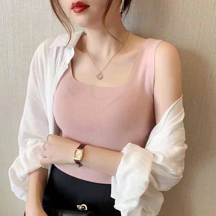 Áo Tank Top Sát Nách Cổ Vuông Mùa Hè Hàn Quốc Chất Lượng Cao Có 9 Màu Cho Nữ