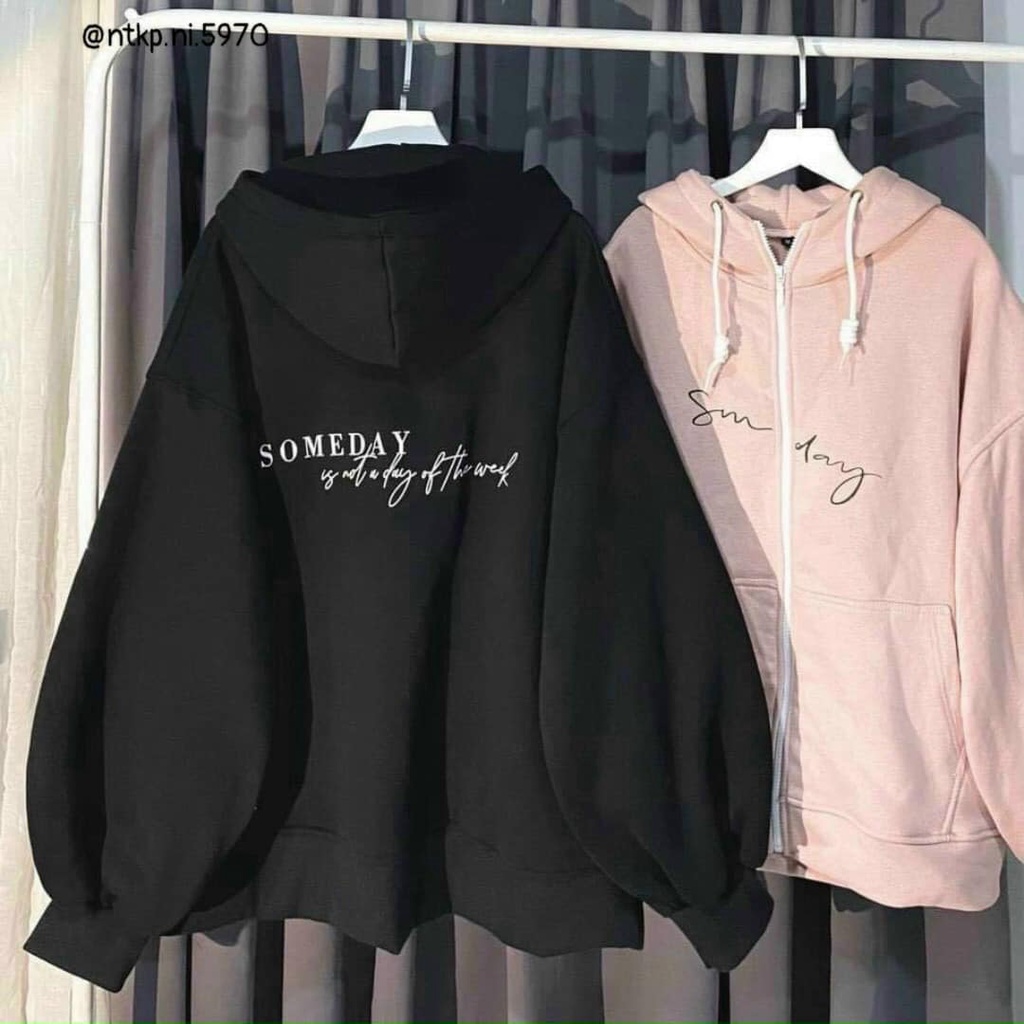 Áo Khoác Khóa Kéo Áo Khoác Nỉ Ngoại Mềm Mịn In Chữ Sunday Nét Form Unisex Rộng Nam Nữ