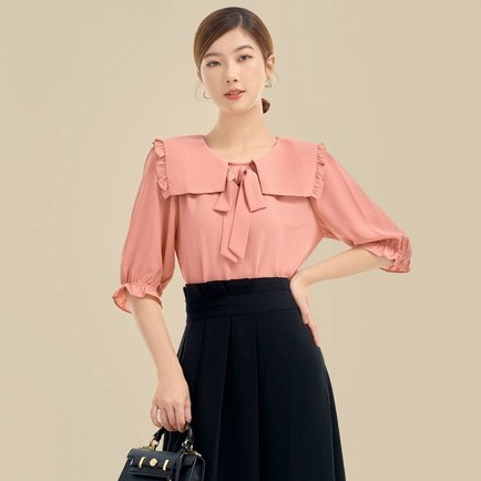 Áo kiểu sơ mi nữ cổ hải quân, tay bèo điệu đà, thiết kế cao cấp TKFASHION SMKA139