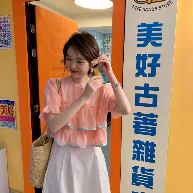 Set Áo Sơ Mi Nhiều Lớp Đính Nơ + Chân Váy Caro Hồng Thời Trang Nữ Tính