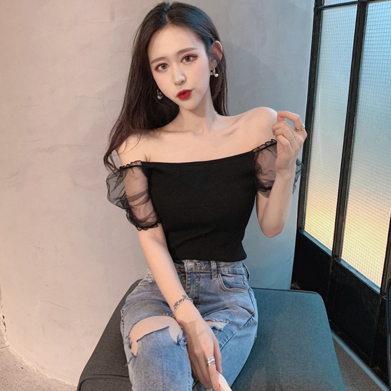 Áo Thun Nữ Tay Ngắn Phối Lưới Màu Trơn