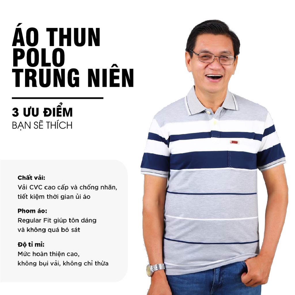 Áo thun nam có cổ trung niên vải cotton xịn loại áo thun nam form rộng rãi cho người lớn tuổi có túi SZIE 50KG-90KG