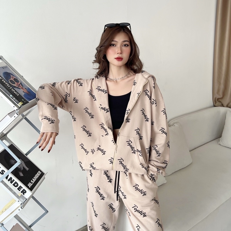 Bộ quần áo nỉ in logo oversize dài tay TOPTIFY hoodies và jogger No Limits Set S07