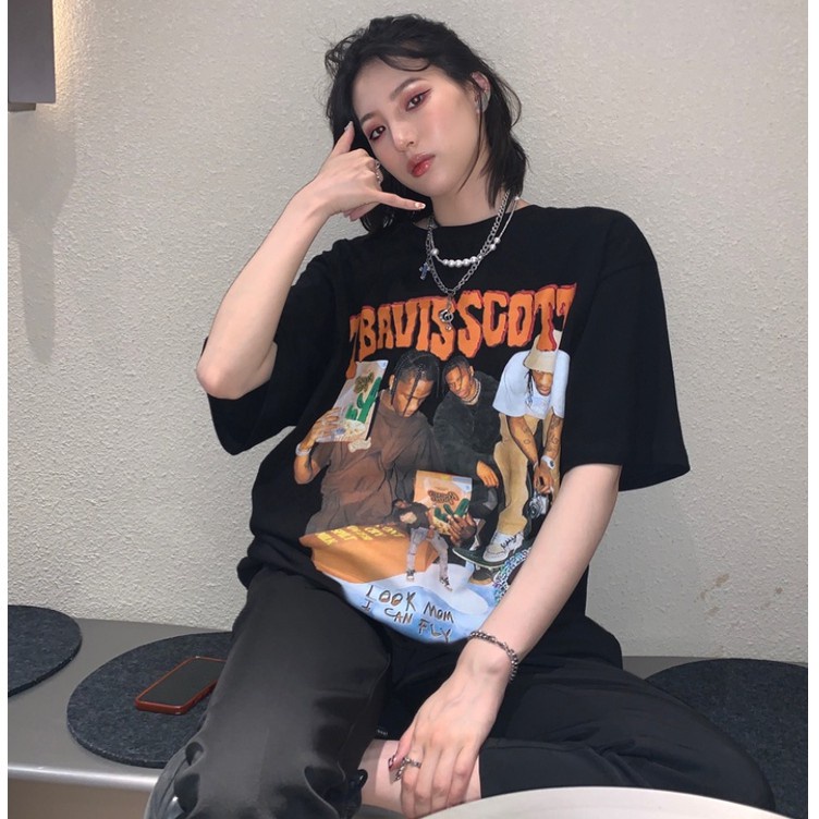 Áo thun tay ngắn dáng rộng phong cách hip hop thời trang Hàn Quốc dành cho nữ