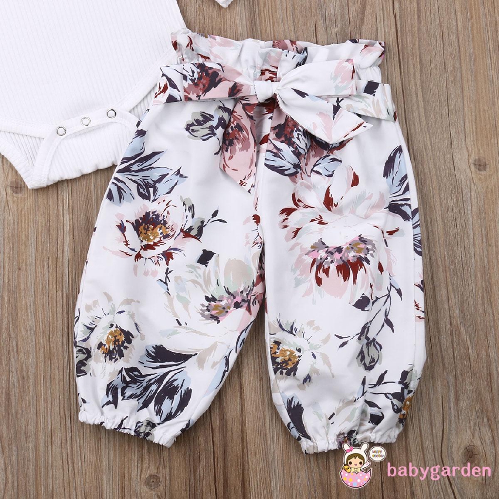 Set áo liền quần + Quần short + Băng đô họa tiết hoa dễ thương cho bé gái