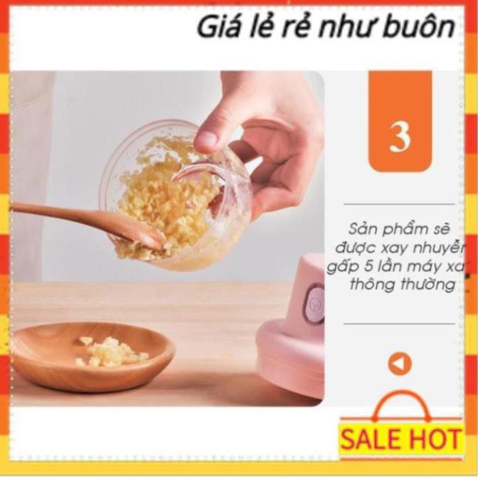 Máy xay đa năng mini cầm tay xay thịt gia vị tỏi ớt rau củ kèm dây sạc dung tích 250ml