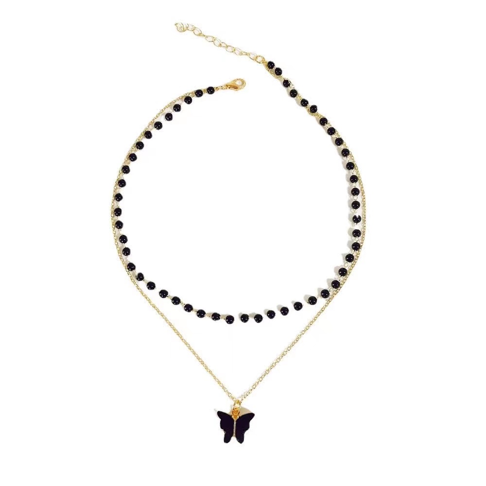 iF YOU Vòng Cổ Choker Màu Đen Mặt Hình Bướm Đính Ngọc Trai Phong Cách Cổ Điển Thời Trang Cho Nữ