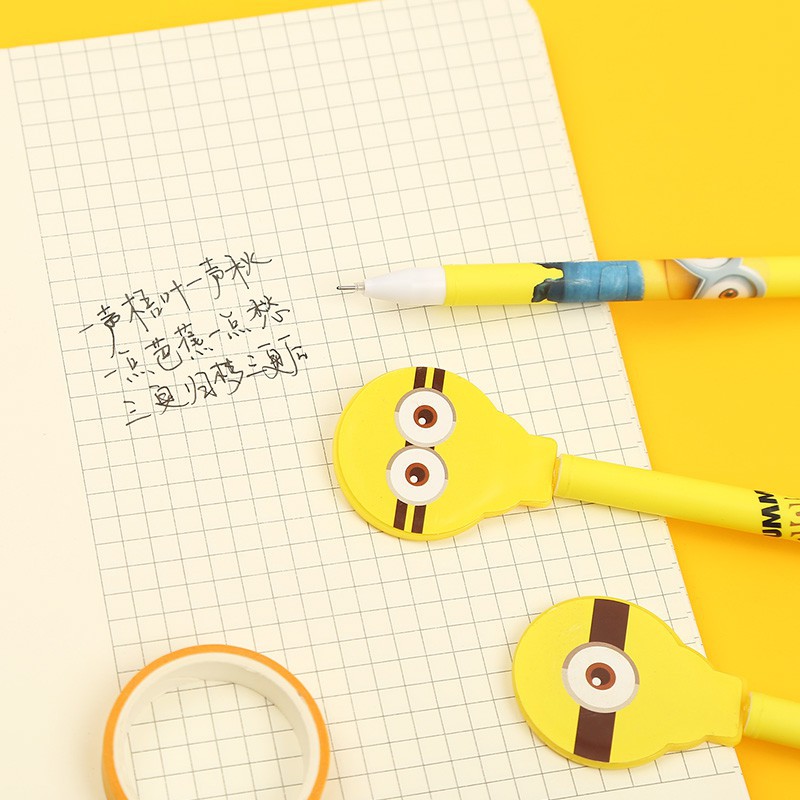 Bút bi mực nước màu vàng hình minion có gương soi (BBM01)