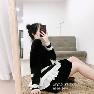 Áo len tăm phối sơ mi