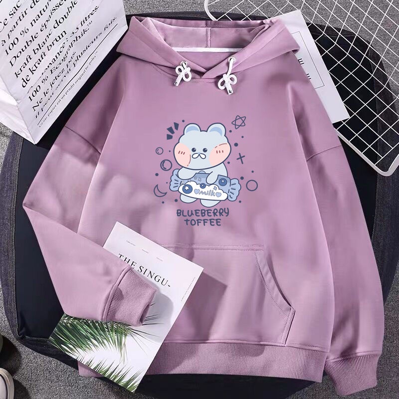 Áo hoodie PEWARN dáng rộng in họa tiết hoạt hình dễ thương thời trang 2022 cho nam và nữ