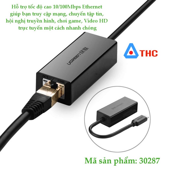 Cáp USB Type C To Lan 10/100 Mbps Ethernet Adapter Ugreen UG-30287CHÍNH HÃNG BẢO HÀNH 18 THÁNG