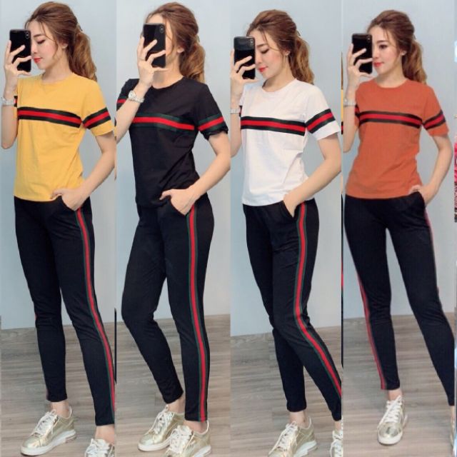 SÉT ĐỒ BỘ NỮ THUN COTTON PHỐI SỌC SIÊU HÓT | BigBuy360 - bigbuy360.vn