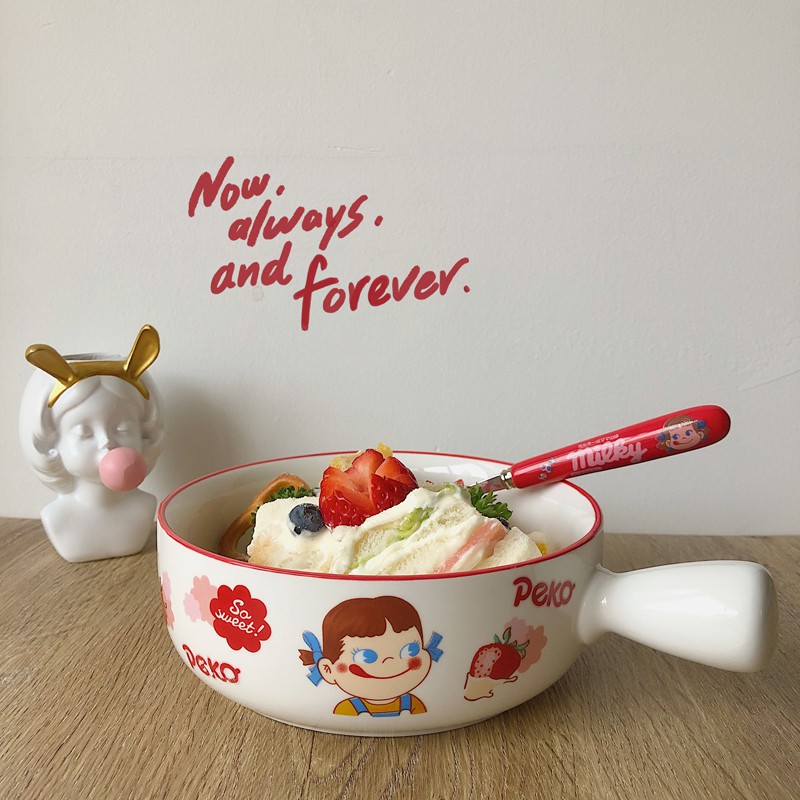 Tô salad bát sứ ăn mì tay cầm dài Peko dễ thương #littlechick